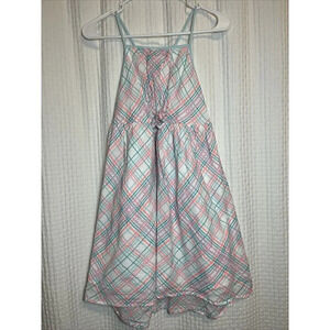 Girls Crown & Ivy Kids Dress Size 12 Turquoise Pink Stripe Adjustable Straps K2